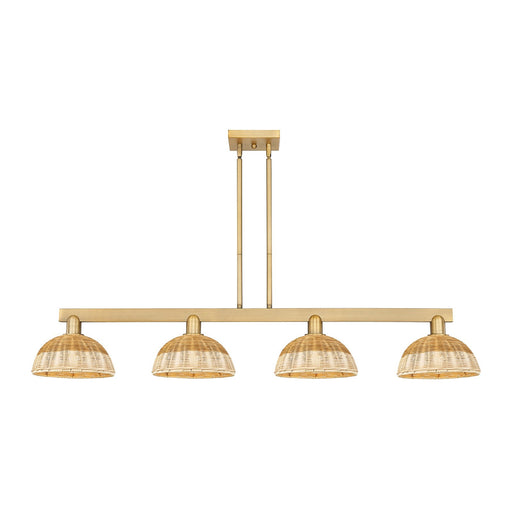 Innovations Bristol Natural II 52in 4-Light Island Light | Industrial Brushed Brass Steel and Natural Fiber Dome Shade | Model 716-4I-BB-NBD2-9-NAT
