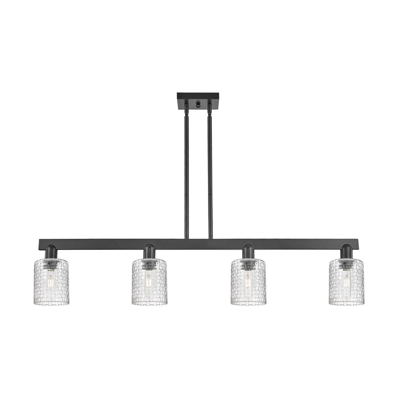 Innovations Cobbleskill 48in 4-Light Island Light | Industrial Matte Black Steel and Clear Basket Weave Glass | Kitchen Island | Model 716-4I-BK-G112C-5CL
