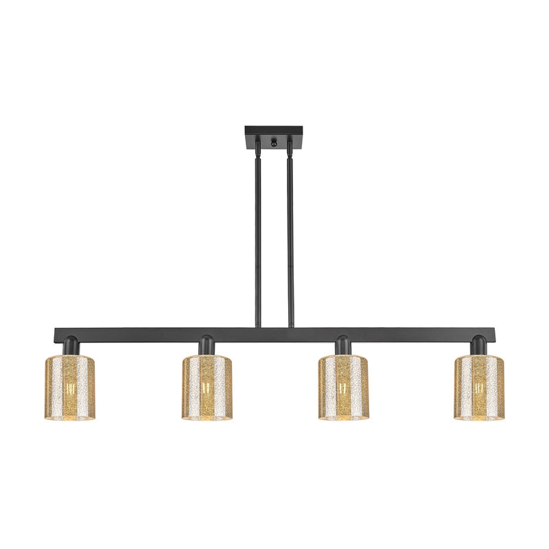 Innovations Cobbleskill 48in 4-Light Island Light | Industrial Matte Black Steel and Mercury Glass | Kitchen Island & Dining Room | Model 716-4I-BK-G116