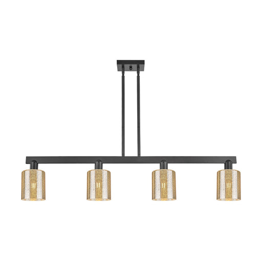 Innovations Cobbleskill 48in 4-Light Island Light | Industrial Matte Black Steel and Mercury Glass | Kitchen Island & Dining Room | Model 716-4I-BK-G116