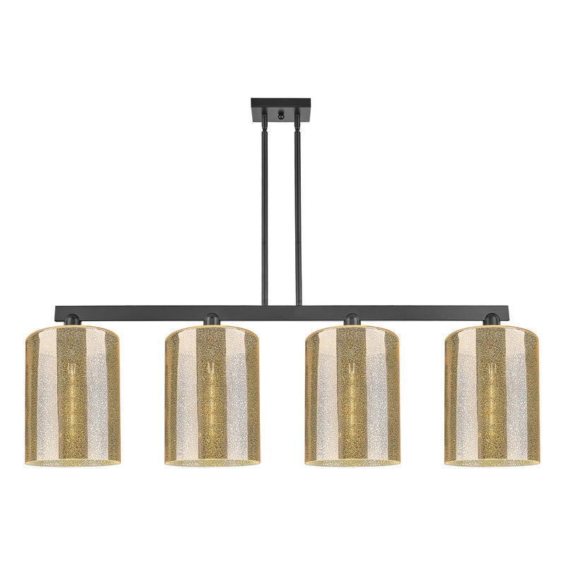 Innovations Cobbleskill 52in 4-Light Island Light | Industrial Matte Black Steel and Mercury Glass | Kitchen Island & Dining Room | Model 716-4I-BK-G116-L