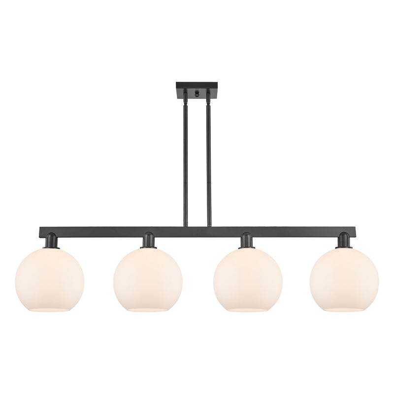 Innovations Athens 53in 4-Light Island Light | Industrial Matte Black Steel and Matte White Glass | Kitchen Island & Dining Room | Model 716-4I-BK-G121-10