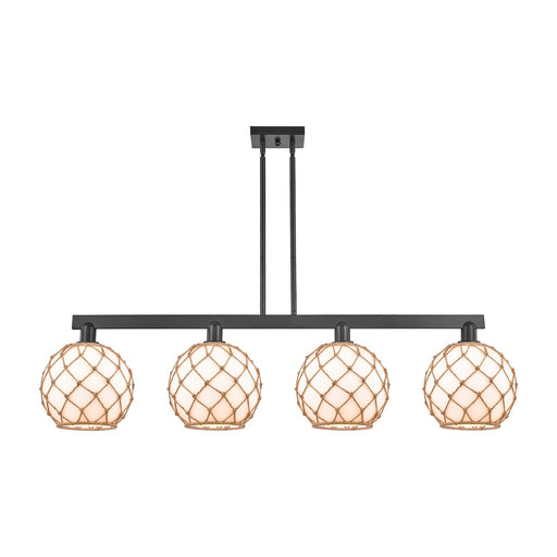 Innovations Farmhouse Rope 53in 4-Light Island Light | Industrial Matte Black Steel and Matte White Glass with Rope | Kitchen | Model 716-4I-BK-G121-10RB