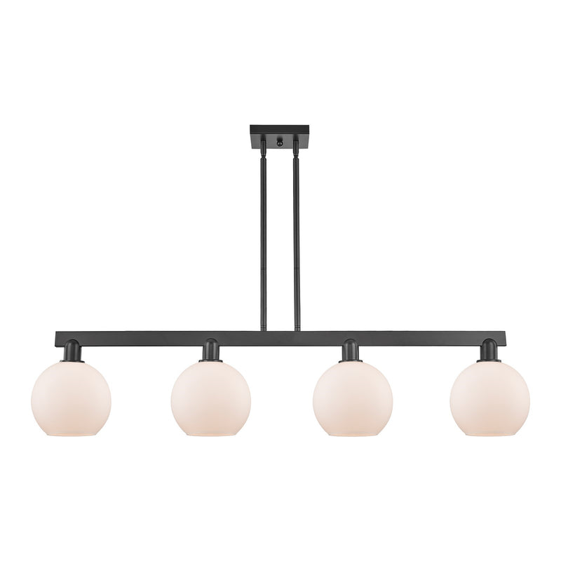 Innovations Athens 51in 4-Light Island Light | Industrial Matte Black Steel and Matte White Glass | Kitchen Island & Dining Room | Model 716-4I-BK-G121-8