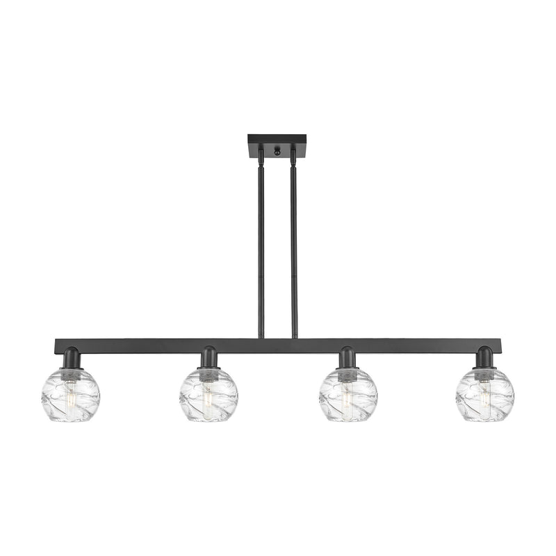 Innovations Athens Deco Swirl 48in 4-Light Island Light | Industrial Matte Black Steel and Clear Deco Swirl Glass | Kitchen | Model 716-4I-BK-G1213-6CL