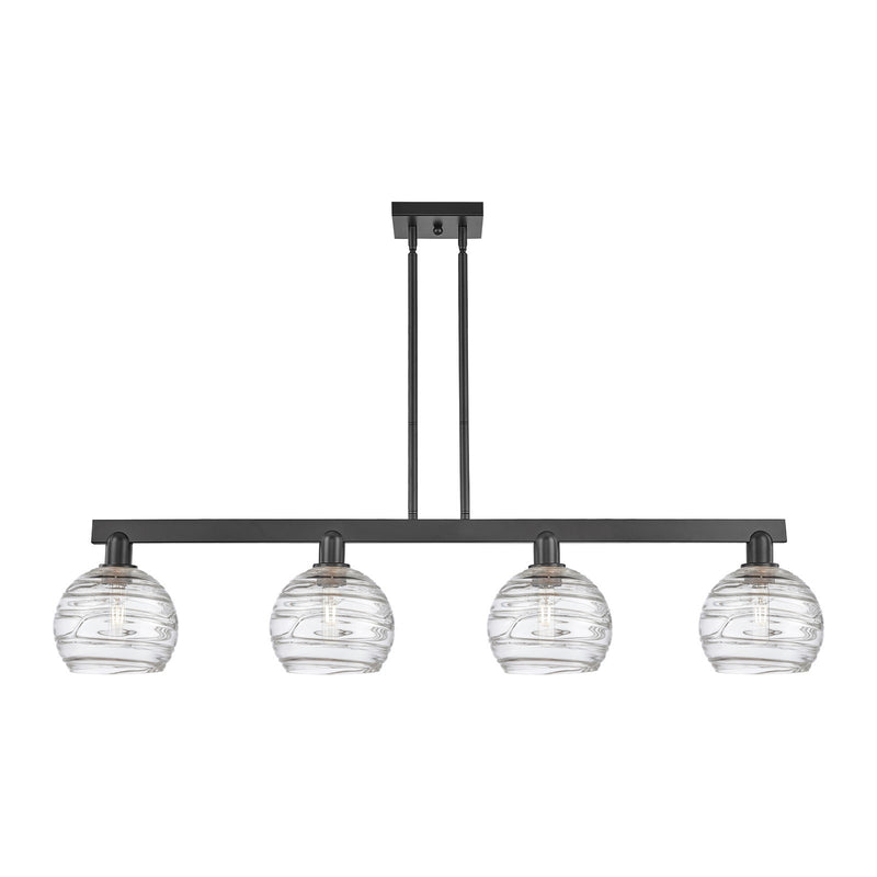 Innovations Athens Deco Swirl 51in 4-Light Island Light | Industrial Matte Black Steel and Clear Deco Swirl Glass | Kitchen | Model 716-4I-BK-G1213-8CL