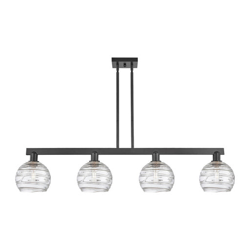 Innovations Athens Deco Swirl 51in 4-Light Island Light | Industrial Matte Black Steel and Clear Deco Swirl Glass | Kitchen | Model 716-4I-BK-G1213-8CL