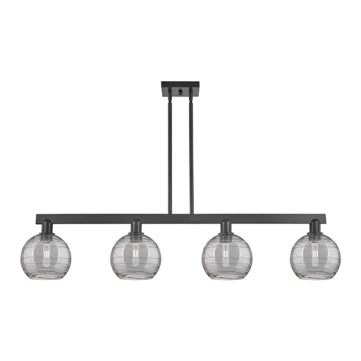Innovations Athens Deco Swirl 51in 4-Light Island Light | Industrial Matte Black Steel and Light Smoke Glass | Kitchen Island | Model 716-4I-BK-G1213-8SM