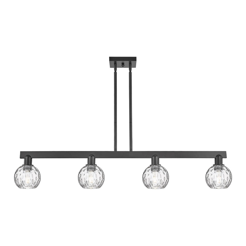 Innovations Athens Water Glass 49in 4-Light Island Light | Industrial Matte Black Steel and Clear Glass | Kitchen Island & | Model 716-4I-BK-G1215-6