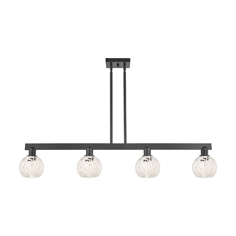 Innovations Arcadia 49in 4-Light Island Light | Industrial Matte Black Steel and White Mouchette Glass | Kitchen Island & | Model 716-4I-BK-G1216-6WM