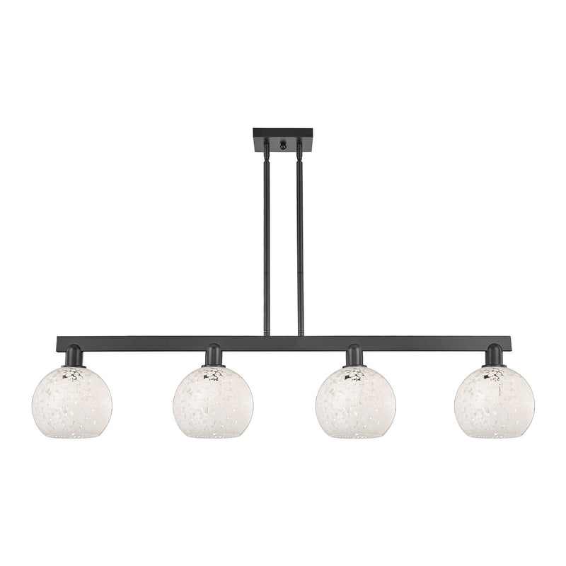 Innovations Arcadia 51in 4-Light Island Light | Industrial Matte Black Steel and White Mouchette Glass | Kitchen Island & | Model 716-4I-BK-G1216-8WM