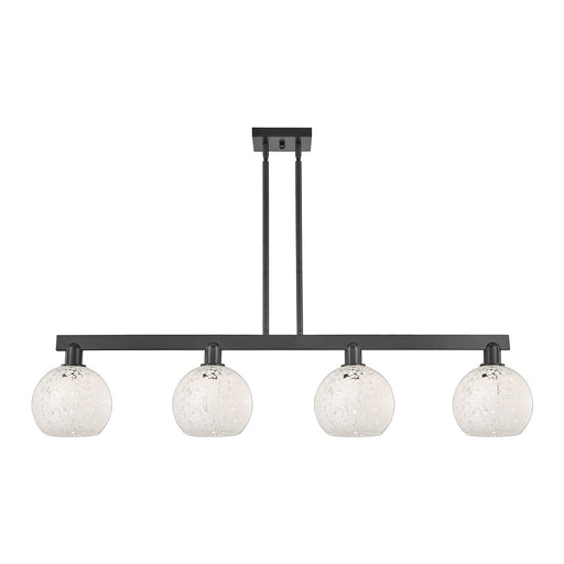 Innovations Arcadia 51in 4-Light Island Light | Industrial Matte Black Steel and White Mouchette Glass | Kitchen Island & | Model 716-4I-BK-G1216-8WM