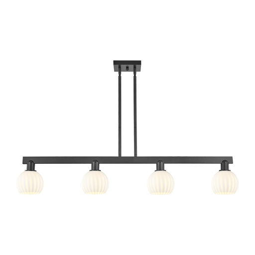 Innovations Lighting Arcadia 49in 4-Light Island Light | Industrial Matte Black Steel and White Venetian Glass | Kitchen | Model 716-4I-BK-G1217-6WV