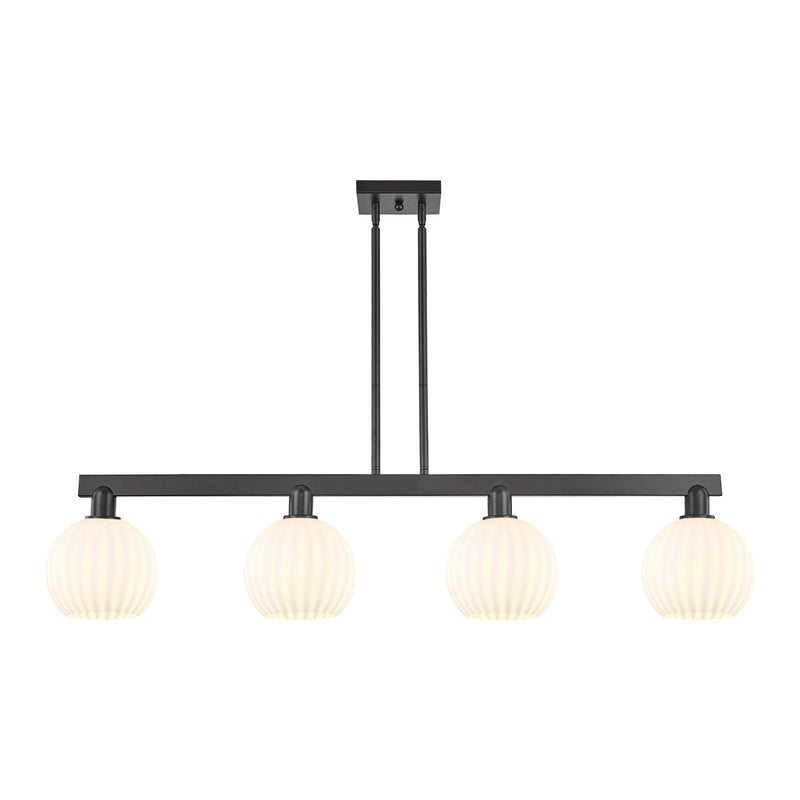 Innovations Lighting White Venetian 48in 4-Light Island Light | Modern Contemporary Matte Black Steel and White Venetian Glass | Model 716-4I-BK-G1217-8WV
