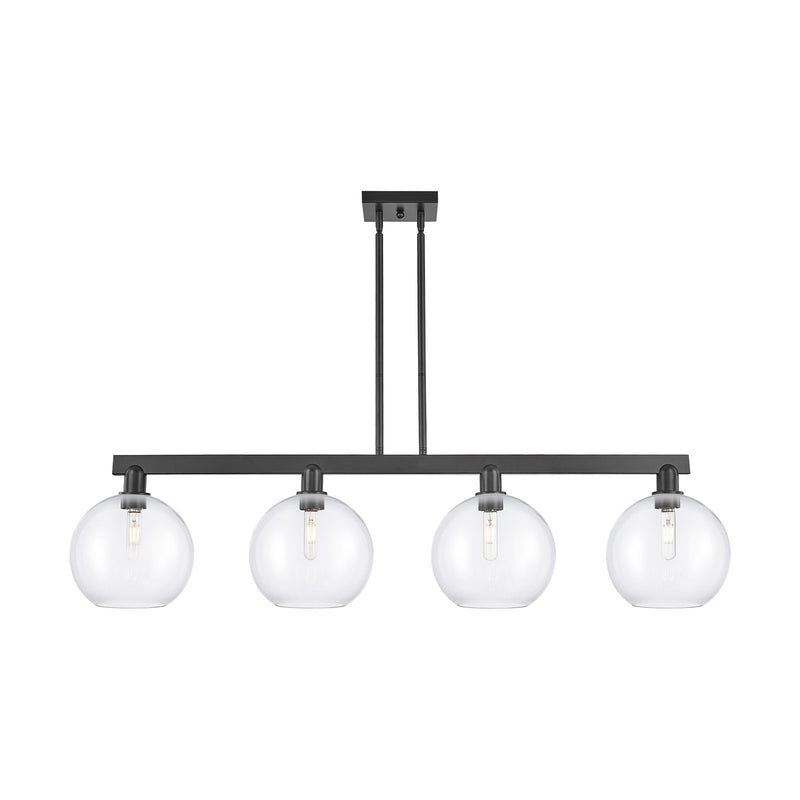 Innovations Athens 53in 4-Light Island Light | Industrial Matte Black Steel and Clear Glass | Kitchen Island & Dining Room | Model 716-4I-BK-G122-10