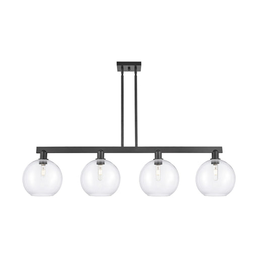 Innovations Athens 53in 4-Light Island Light | Industrial Matte Black Steel and Clear Glass | Kitchen Island & Dining Room | Model 716-4I-BK-G122-10