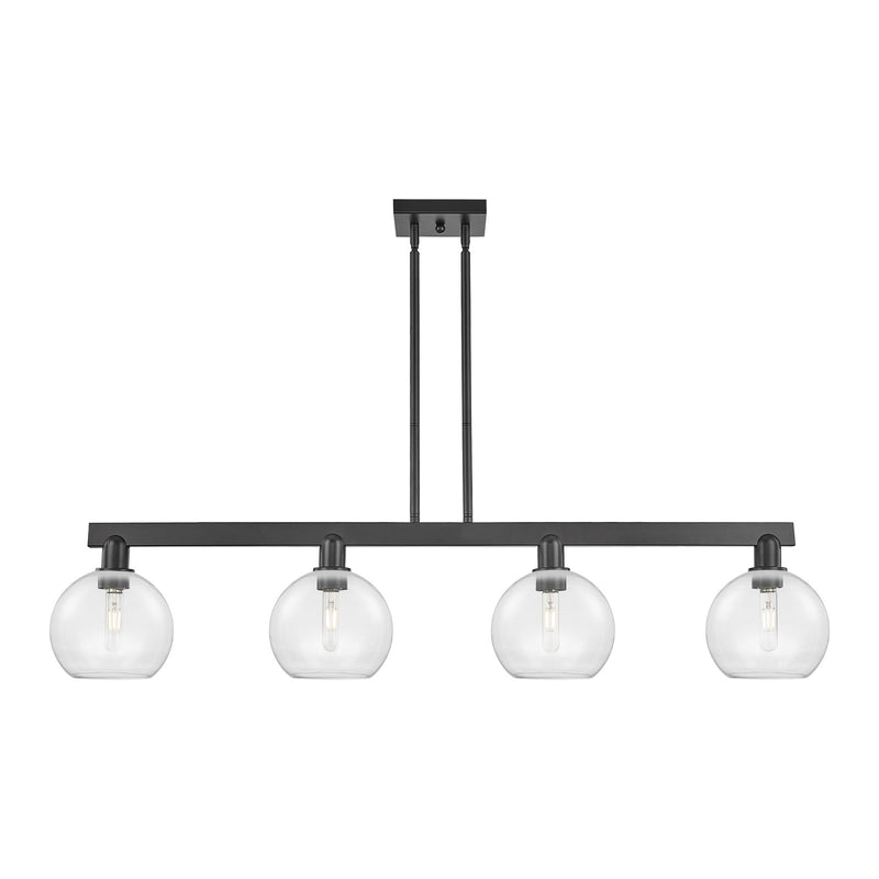 Innovations Athens 51in 4-Light Island Light | Industrial Matte Black Steel and Clear Glass | Kitchen Island & Dining Room | Model 716-4I-BK-G122-8