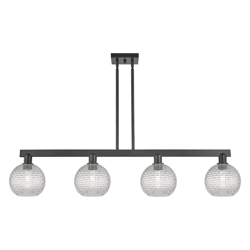Innovations Athens 51in 4-Light Island Light | Industrial Matte Black Steel and Clear Basket Weave Glass | Kitchen Island & | Model 716-4I-BK-G122C-8CL