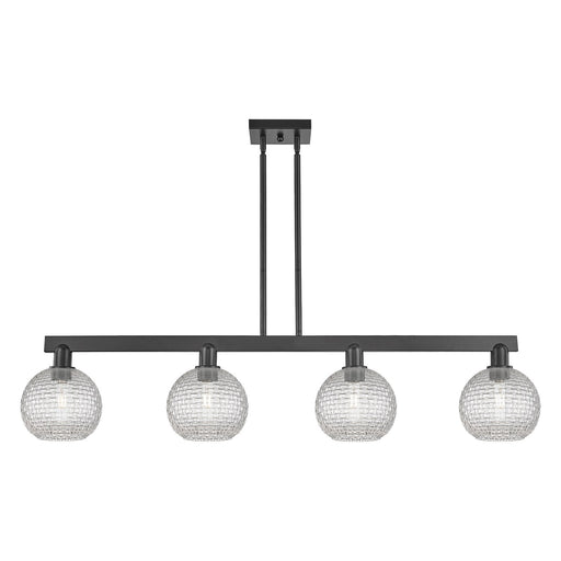 Innovations Athens 51in 4-Light Island Light | Industrial Matte Black Steel and Clear Basket Weave Glass | Kitchen Island & | Model 716-4I-BK-G122C-8CL