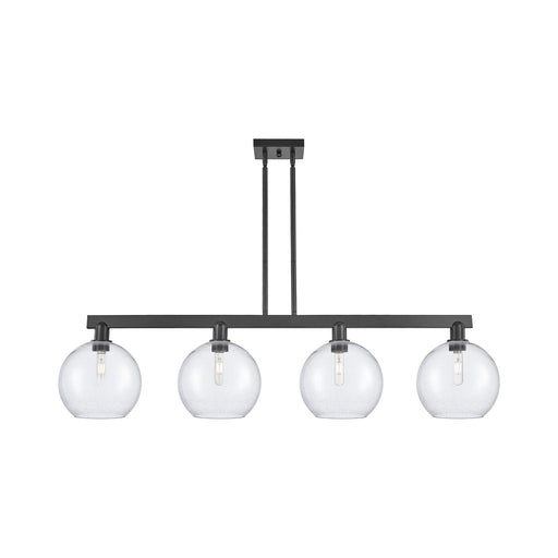 Innovations Athens 53in 4-Light Island Light | Industrial Matte Black Steel and Seedy Glass | Kitchen Island & Dining Room | Model 716-4I-BK-G124-10