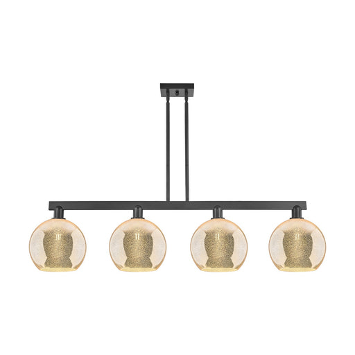 Innovations Athens 53in 4-Light Island Light | Industrial Matte Black Steel and Mercury Glass | Kitchen Island & Dining Room | Model 716-4I-BK-G128-10