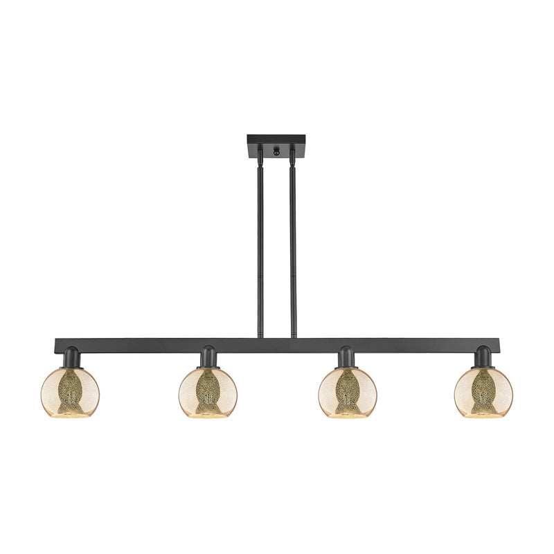 Innovations Athens 49in 4-Light Island Light | Industrial Matte Black Steel and Mercury Glass | Kitchen Island & Dining Room | Model 716-4I-BK-G128-6