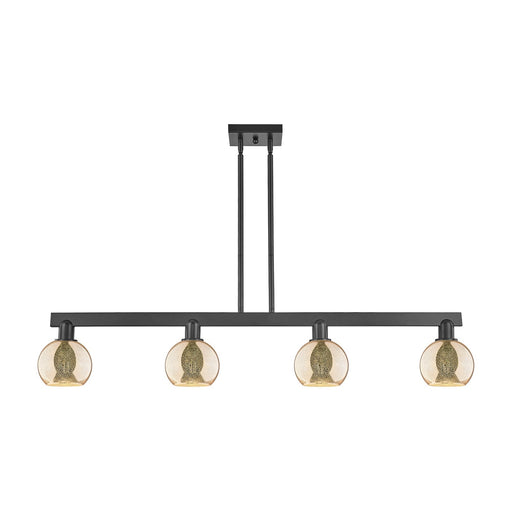 Innovations Athens 49in 4-Light Island Light | Industrial Matte Black Steel and Mercury Glass | Kitchen Island & Dining Room | Model 716-4I-BK-G128-6
