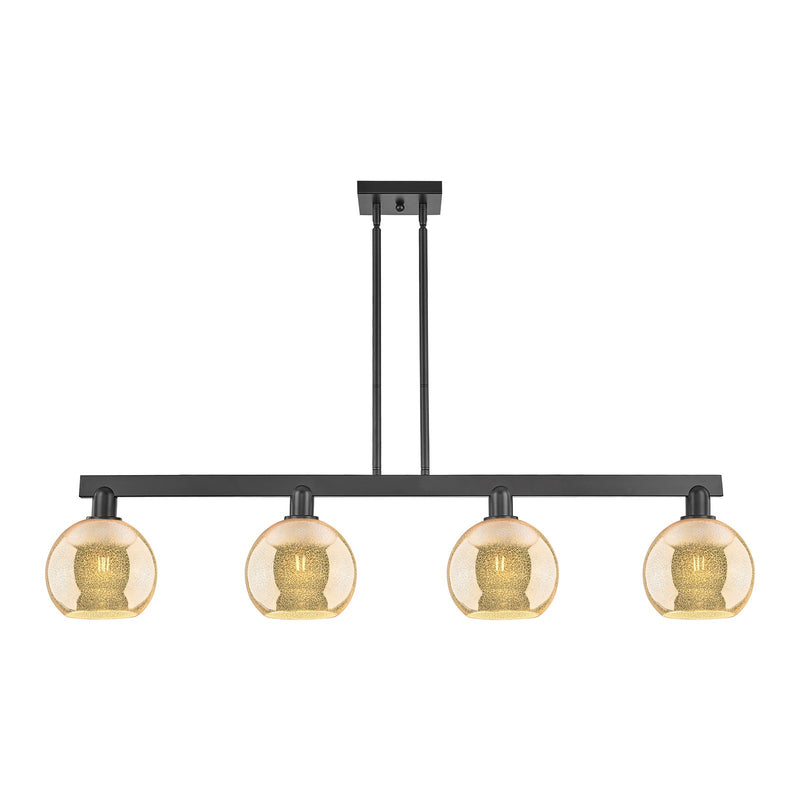 Innovations Athens 51in 4-Light Island Light | Industrial Matte Black Steel and Mercury Glass | Kitchen Island & Dining Room | Model 716-4I-BK-G128-8