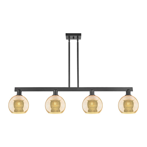 Innovations Athens 51in 4-Light Island Light | Industrial Matte Black Steel and Mercury Glass | Kitchen Island & Dining Room | Model 716-4I-BK-G128-8
