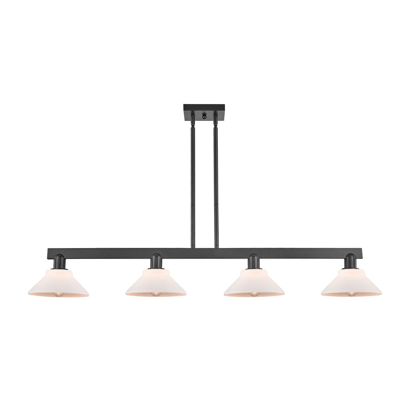 Innovations Orwell 51in 4-Light Island Light | Industrial Matte Black Steel and Matte White Glass | Kitchen Island & Dining Room | Model 716-4I-BK-G131
