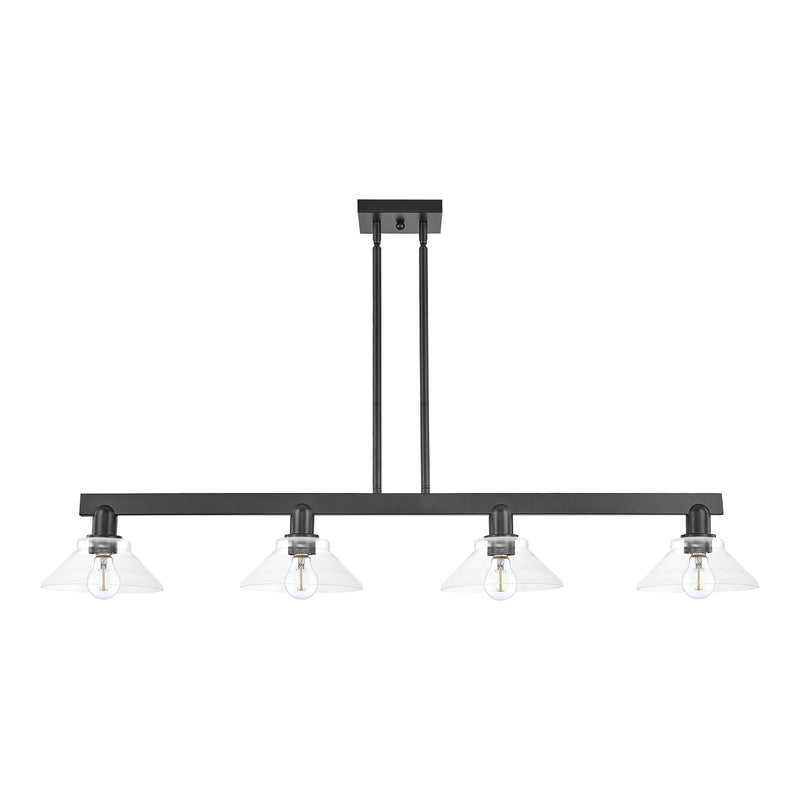 Innovations Orwell 51in 4-Light Island Light | Industrial Matte Black Steel and Clear Glass | Kitchen Island & Dining Room | Model 716-4I-BK-G132