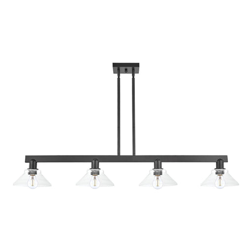 Innovations Orwell 51in 4-Light Island Light | Industrial Matte Black Steel and Clear Glass | Kitchen Island & Dining Room | Model 716-4I-BK-G132