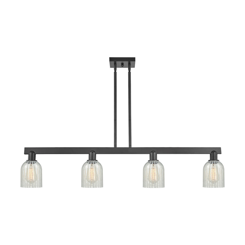 Innovations Caledonia 48in 4-Light Island Light | Industrial Matte Black Steel and Mouchette Glass | Kitchen Island & Dining Room | Model 716-4I-BK-G2511
