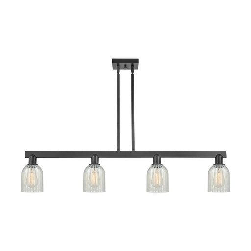 Innovations Caledonia 48in 4-Light Island Light | Industrial Matte Black Steel and Mouchette Glass | Kitchen Island & Dining Room | Model 716-4I-BK-G2511