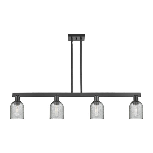 Innovations Caledonia 48in 4-Light Island Light | Industrial Matte Black Steel and Charcoal Glass | Kitchen Island & Dining Room | Model 716-4I-BK-G257