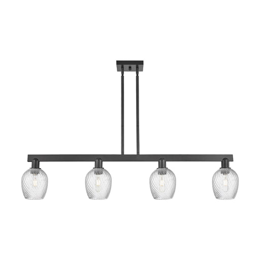 Innovations Salina 49in 4-Light Island Light | Industrial Matte Black Steel and Clear Spiral Fluted Glass | Kitchen Island & Dining | Model 716-4I-BK-G292