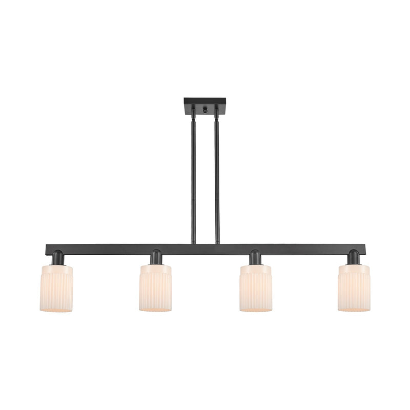 Innovations Hadley 47in 4-Light Island Light | Industrial Matte Black Steel and Matte White Ribbed Glass | Kitchen Island | Model 716-4I-BK-G341