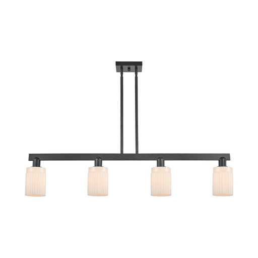 Innovations Hadley 47in 4-Light Island Light | Industrial Matte Black Steel and Matte White Ribbed Glass | Kitchen Island | Model 716-4I-BK-G341
