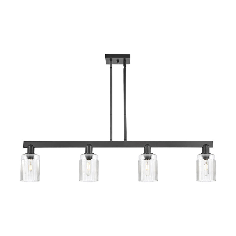 Innovations Hadley 47in 4-Light Island Light | Industrial Matte Black Steel and Clear Ribbed Glass | Kitchen Island | Model 716-4I-BK-G342
