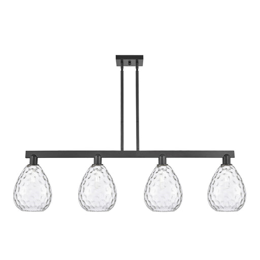 Innovations Waverly 51in 4-Light Island Light | Industrial Matte Black Steel and Clear Glass | Kitchen Island & Dining Room | Model 716-4I-BK-G372