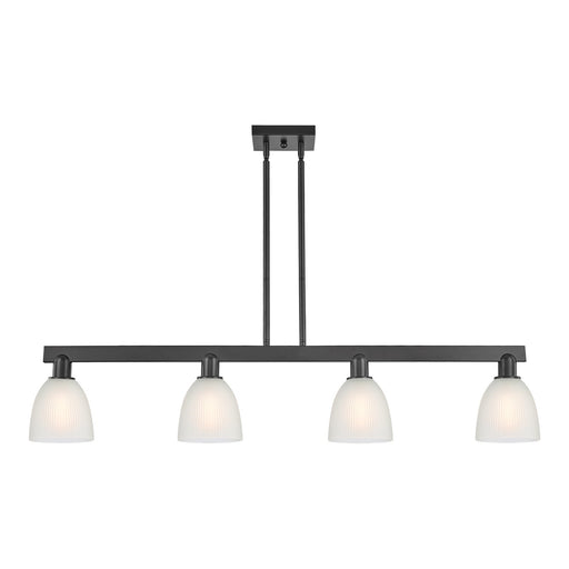 Innovations Castile 49in 4-Light Island Light | Industrial Matte Black Steel and White Glass | Kitchen Island & Dining Room | Model 716-4I-BK-G381