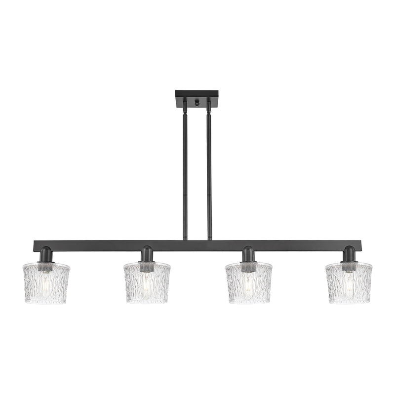 Innovations Niagara 49in 4-Light Island Light | Industrial Matte Black Steel and Clear Textured Glass | Kitchen Island & Dining | Model 716-4I-BK-G402