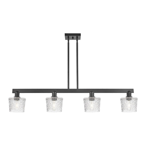Innovations Niagara 49in 4-Light Island Light | Industrial Matte Black Steel and Clear Textured Glass | Kitchen Island & Dining | Model 716-4I-BK-G402