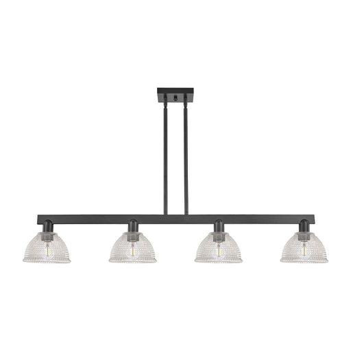 Innovations Arietta 51in 4-Light Island Light | Industrial Matte Black Steel and Clear Glass | Kitchen Island & Dining Room | Model 716-4I-BK-G422