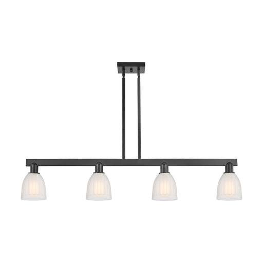 Innovations Brookfield 49in 4-Light Island Light | Industrial Matte Black Steel and White Frosted Ribbed Glass | Kitchen Island & | Model 716-4I-BK-G441