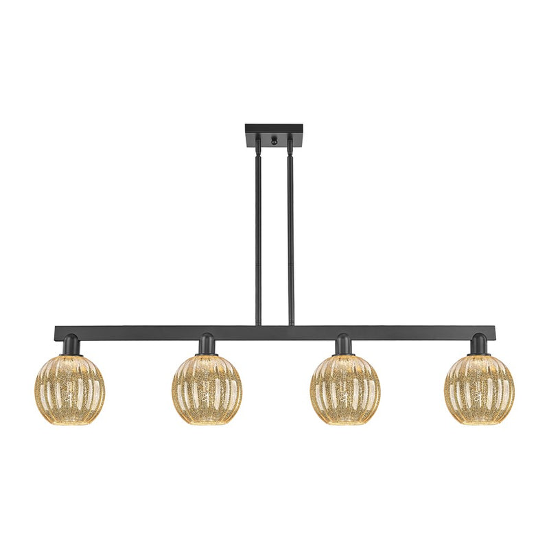 Innovations Preston 4Lt 48" Globe Stem Island Light, BK/MC - 716-4I-BK-G458-7ME