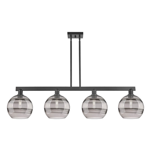 Innovations Rochester 53in 4-Light Island Light | Industrial Matte Black Steel and Light Smoke Glass | Kitchen Island & Dining | Model 716-4I-BK-G556-10SM