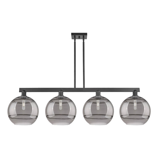 Innovations Rochester 55in 4-Light Island Light | Industrial Matte Black Steel and Light Smoke Glass | Kitchen Island & Dining | Model 716-4I-BK-G556-12SM