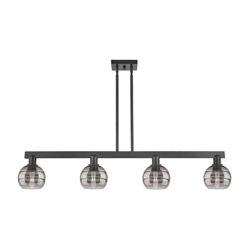 Innovations Rochester 49in 4-Light Island Light | Industrial Matte Black Steel and Light Smoke Glass | Kitchen Island & Dining | Model 716-4I-BK-G556-6SM