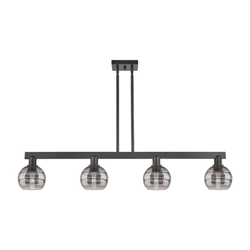 Innovations Rochester 49in 4-Light Island Light | Industrial Matte Black Steel and Light Smoke Glass | Kitchen Island & Dining | Model 716-4I-BK-G556-6SM